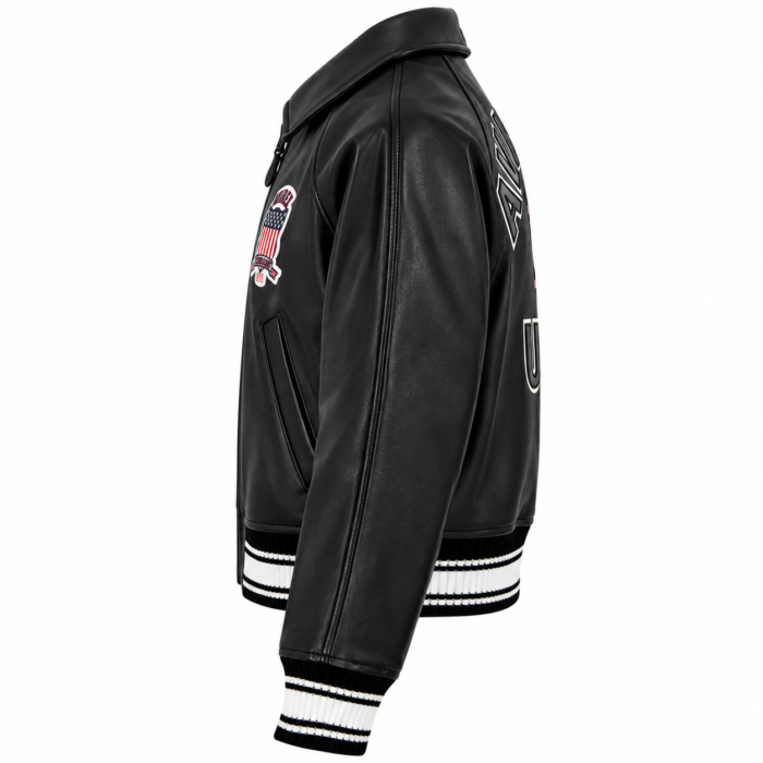 Avirex USA Black Leather Varsity Bomber Jacket | Blackstone Jackets