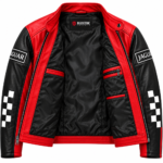 Jaguar Racing Red and Black Leather Biker Jacket | Blackstone Jackets
