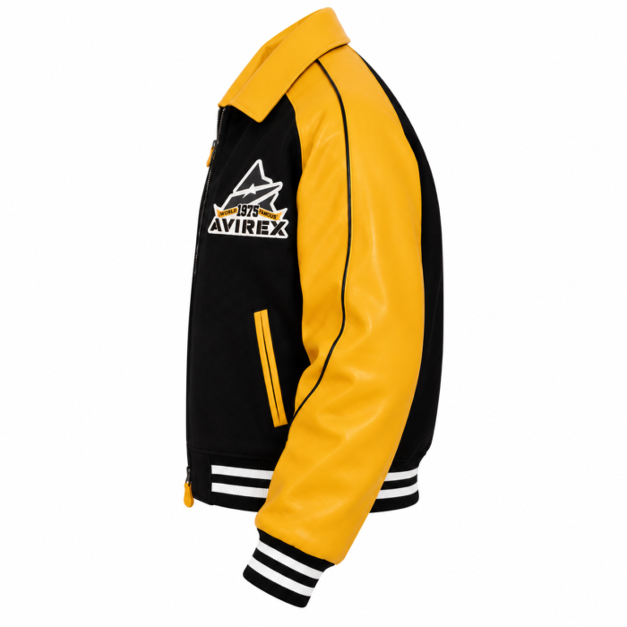 Avirex Yellow and Black Varsity Bomber Jacket | Blackstone Jackets