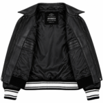 Avirex USA Black Leather Varsity Bomber Jacket | Blackstone Jackets