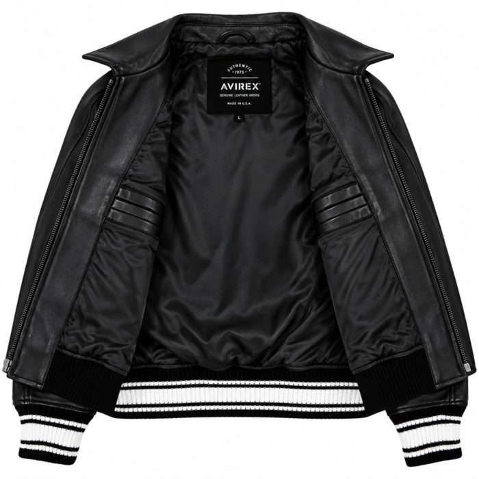 Avirex USA Black Leather Varsity Bomber Jacket | Blackstone Jackets