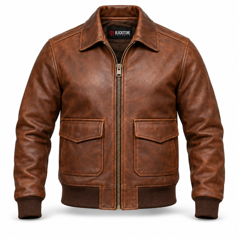 Liberty Medium Brown Men's A-2 Flight Leather Jacket | Blackstone Jackets