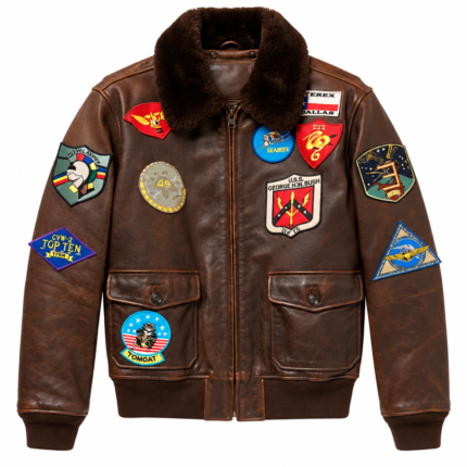Avirex Brown Leather G-1 Flight Bomber Jacket with Patches | Blackstone Jackets