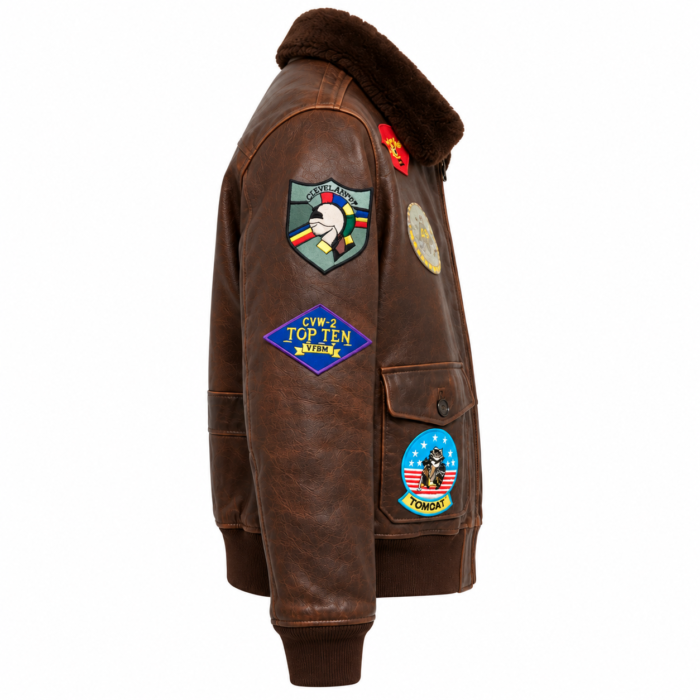 Avirex Brown Leather G-1 Flight Bomber Jacket with Patches | Blackstone Jackets