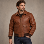 Maverick Russet Brown Men's A-2 Flight Leather Jacket | Blackstone Jackets