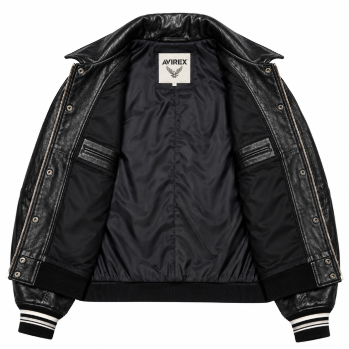 Avirex Bad Boy Black Leather Varsity Bomber Jacket | Blackstone Jackets