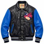 Avirex ULBAward Black and Blue Baseball Varsity Leather Bomber Jacket | Blackstone Jackets