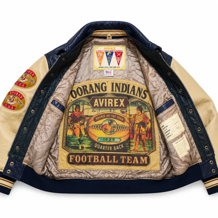 Avirex Orang Indians Navy Blue Leather Varsity Jacket | Blackstone Jackets