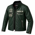 Handmade Mazda MX-5 Green Leather Jacket | Men's Motorsport Racing Jacket | Blackstone Jackets