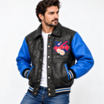 Avirex ULBAward Black and Blue Baseball Varsity Leather Bomber Jacket | Blackstone Jackets