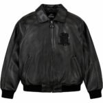 Avirex Black Leather Bomber Jacket with USA Back Logo | Blackstone Jackets