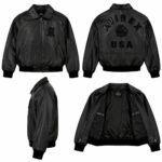 Avirex USA Black Leather Bomber Jacket with Embroidered Patches | Blackstone Jackets