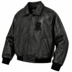 Avirex USA Black Leather Bomber Jacket with Embroidered Patches | Blackstone Jackets