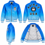 Avirex Blue Ombre Leather Bomber Jacket with USA Back Logo | Blackstone Jackets