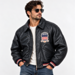 Avirex USA All American Black Leather Bomber Jacket | Blackstone Jackets