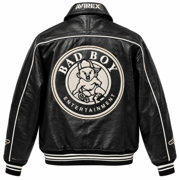 Avirex Bad Boy Black Leather Varsity Bomber Jacket | Blackstone Jackets - Image 3