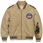 Avirex Crow Lake Beige Suede Bomber Jacket | Blackstone Jackets