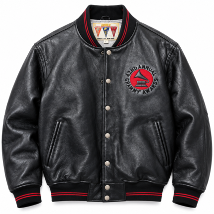 Avirex 42nd Annual Grammy Awards Black Leather Varsity Bomber Jacket | Blackstone Jackets