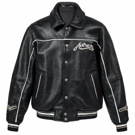 Avirex Bad Boy Black Leather Varsity Bomber Jacket | Blackstone Jackets