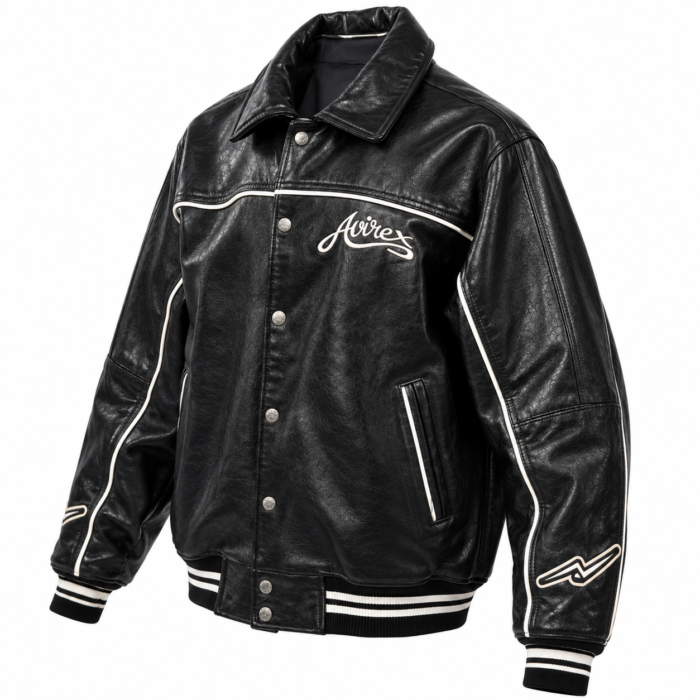 Avirex Bad Boy Black Leather Varsity Bomber Jacket | Blackstone Jackets - Image 4