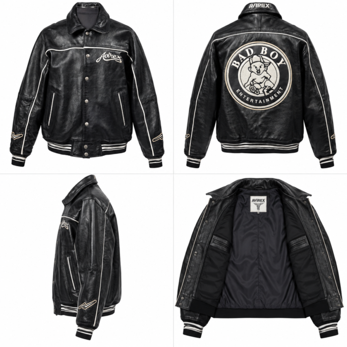 Avirex Bad Boy Black Leather Varsity Bomber Jacket | Blackstone Jackets - Image 5