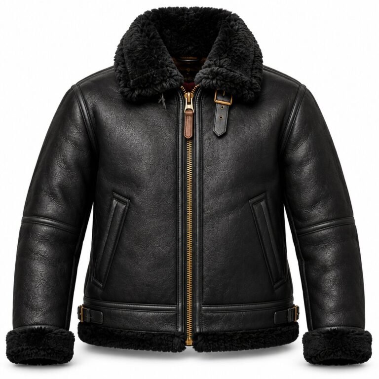 Captain Black With Black Shearling Men's B-3 Shearling Flight Leather Jacket | Blackstone Jackets