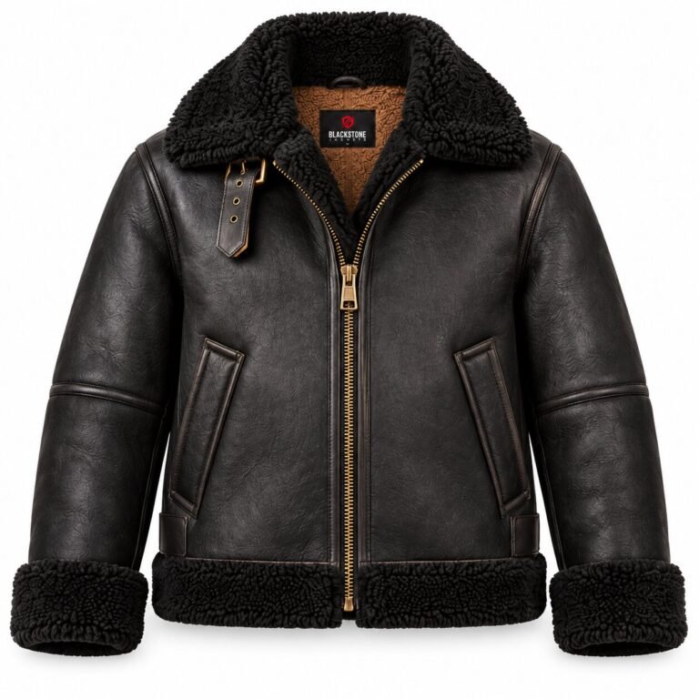 Atlas Black With Black Shearling Men's B-3 Shearling Flight Leather Jacket | Blackstone Jackets