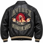 Avirex Choctaw Black Leather Varsity Bomber Jacket | Blackstone Jackets