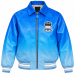 Avirex Blue Ombre Leather Bomber Jacket with USA Back Logo | Blackstone Jackets