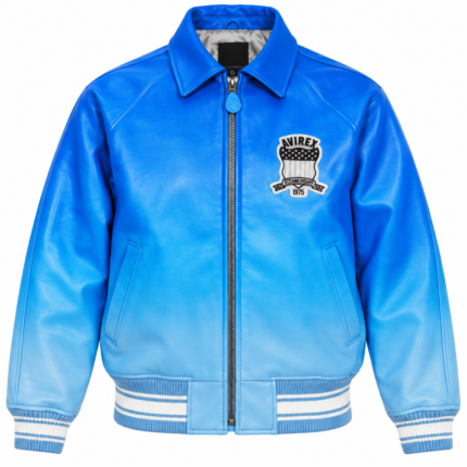 Avirex Blue Ombre Leather Bomber Jacket with USA Back Logo | Blackstone Jackets
