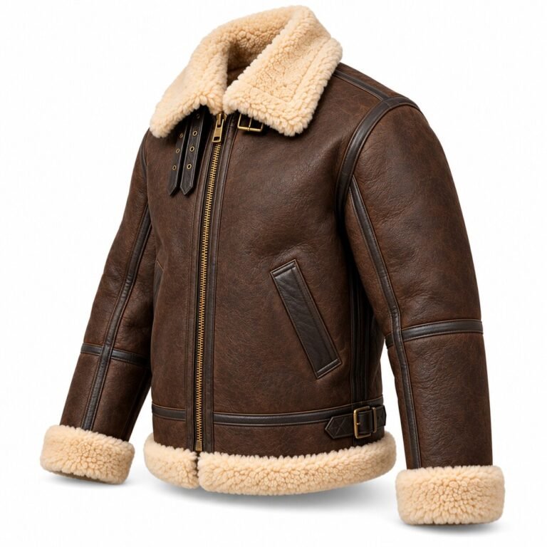 Aero Seal Brown With Cream Shearling Men's B-3 Shearling Flight Leather Jacket | Blackstone Jackets