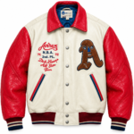 Avirex USA NBA All Star Cream and Red Varsity Bomber Jacket | Blackstone Jackets