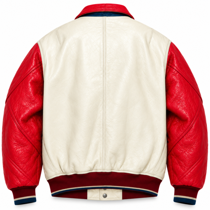 Avirex USA NBA All Star Cream and Red Varsity Bomber Jacket | Blackstone Jackets