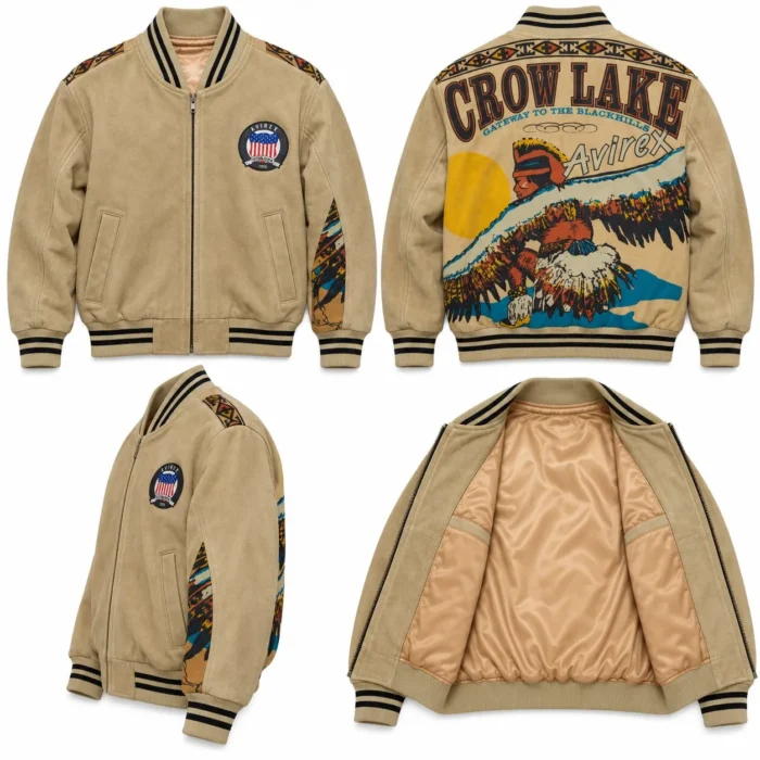 Avirex Crow Lake Beige Suede Bomber Jacket | Blackstone Jackets