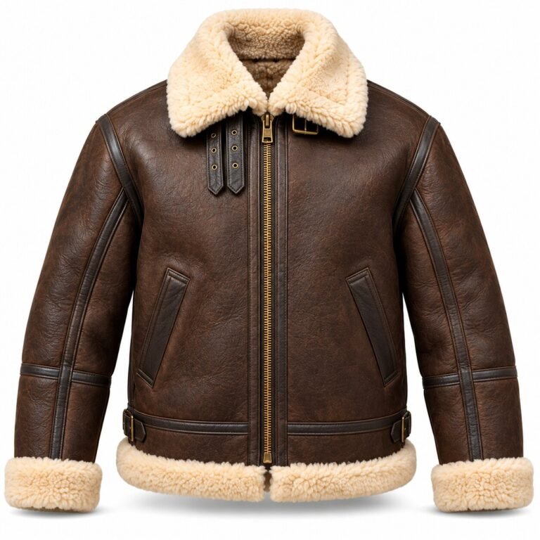 Aero Seal Brown With Cream Shearling Men's B-3 Shearling Flight Leather Jacket | Blackstone Jackets