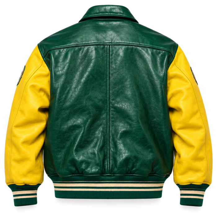 Avirex Green and Yellow Varsity Leather Bomber Jacket | Blackstone Jackets