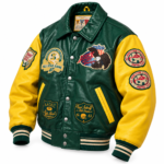 Avirex Green and Yellow Varsity Leather Bomber Jacket | Blackstone Jackets