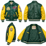 Avirex Green and Yellow Varsity Leather Bomber Jacket | Blackstone Jackets
