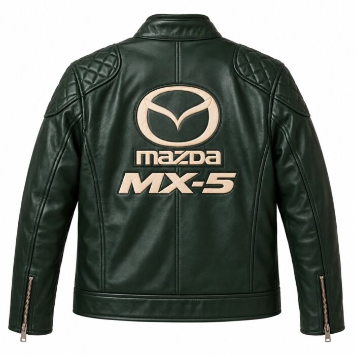 Handmade Mazda MX-5 Green Leather Jacket | Men's Motorsport Racing Jacket | Blackstone Jackets