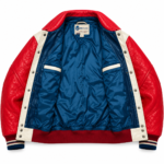 Avirex USA NBA All Star Cream and Red Varsity Bomber Jacket | Blackstone Jackets