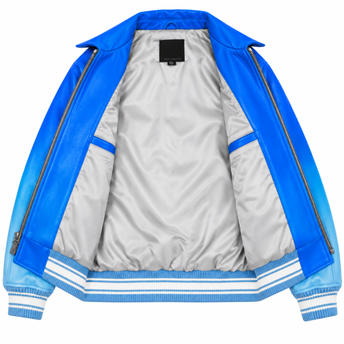 Avirex Blue Ombre Leather Bomber Jacket with USA Back Logo | Blackstone Jackets