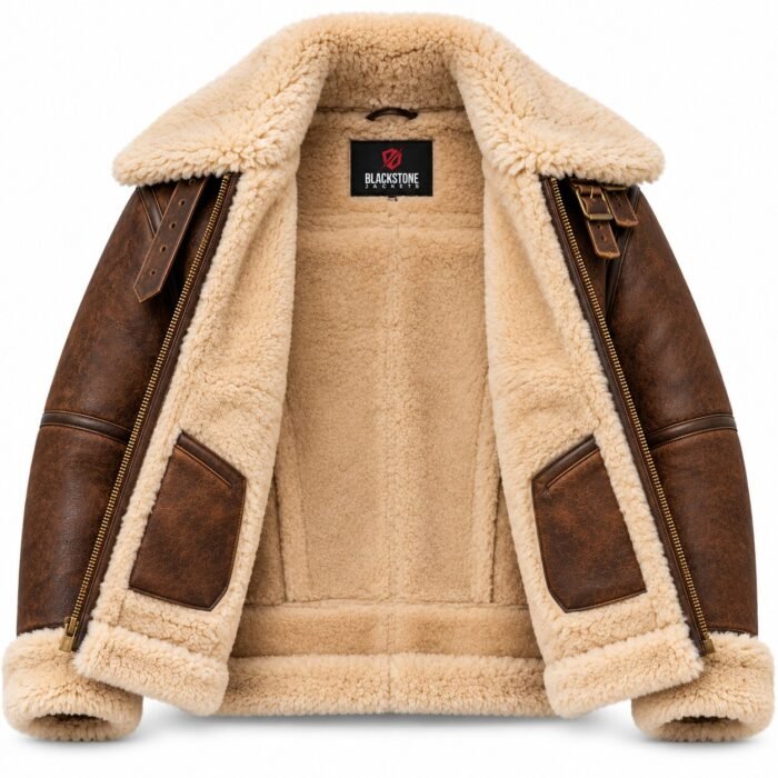 Dakota Espresso With Tan Shearling Men's B-3 Shearling Flight Leather Jacket | Blackstone Jackets