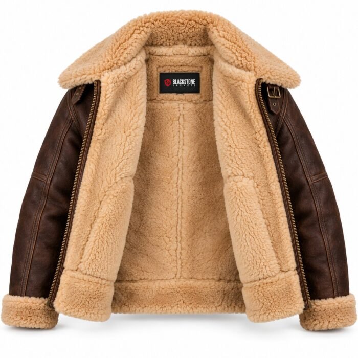 Beacon Espresso With Tan Shearling Men's B-3 Shearling Flight Leather Jacket | Blackstone Jackets