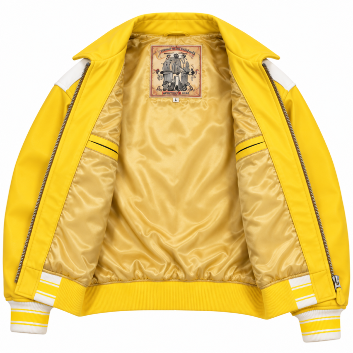 Avirex Aviator's King 75 Yellow and White Leather Bomber Jacket | Blackstone Jackets