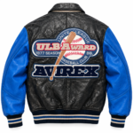 Avirex ULBAward Black and Blue Baseball Varsity Leather Bomber Jacket | Blackstone Jackets