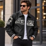 Avirex Black Aces Black Leather Varsity Bomber Jacket | Blackstone Jackets