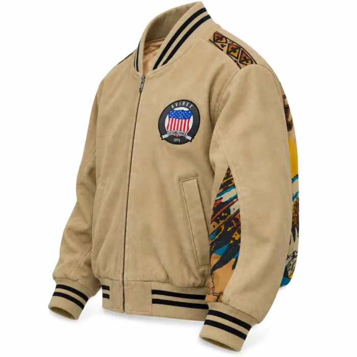 Avirex Crow Lake Beige Suede Bomber Jacket | Blackstone Jackets