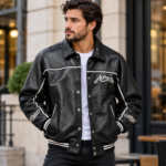 Avirex Bad Boy Black Leather Varsity Bomber Jacket | Blackstone Jackets