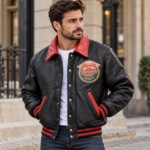 Avirex Lions Mishawaka Black Leather Varsity Bomber Jacket | Blackstone Jackets
