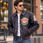 Avirex Florida Sharks Navy Leather Varsity Bomber Jacket | Blackstone Jackets